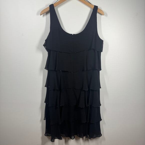 Patra Mini Dress Women 14 Plus Black Beaded Trim Ruffle Tiered Sleeveless Party - Picture 2 of 6